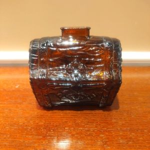 Vintage Treasure Chest Piggy Bank Amber Glass